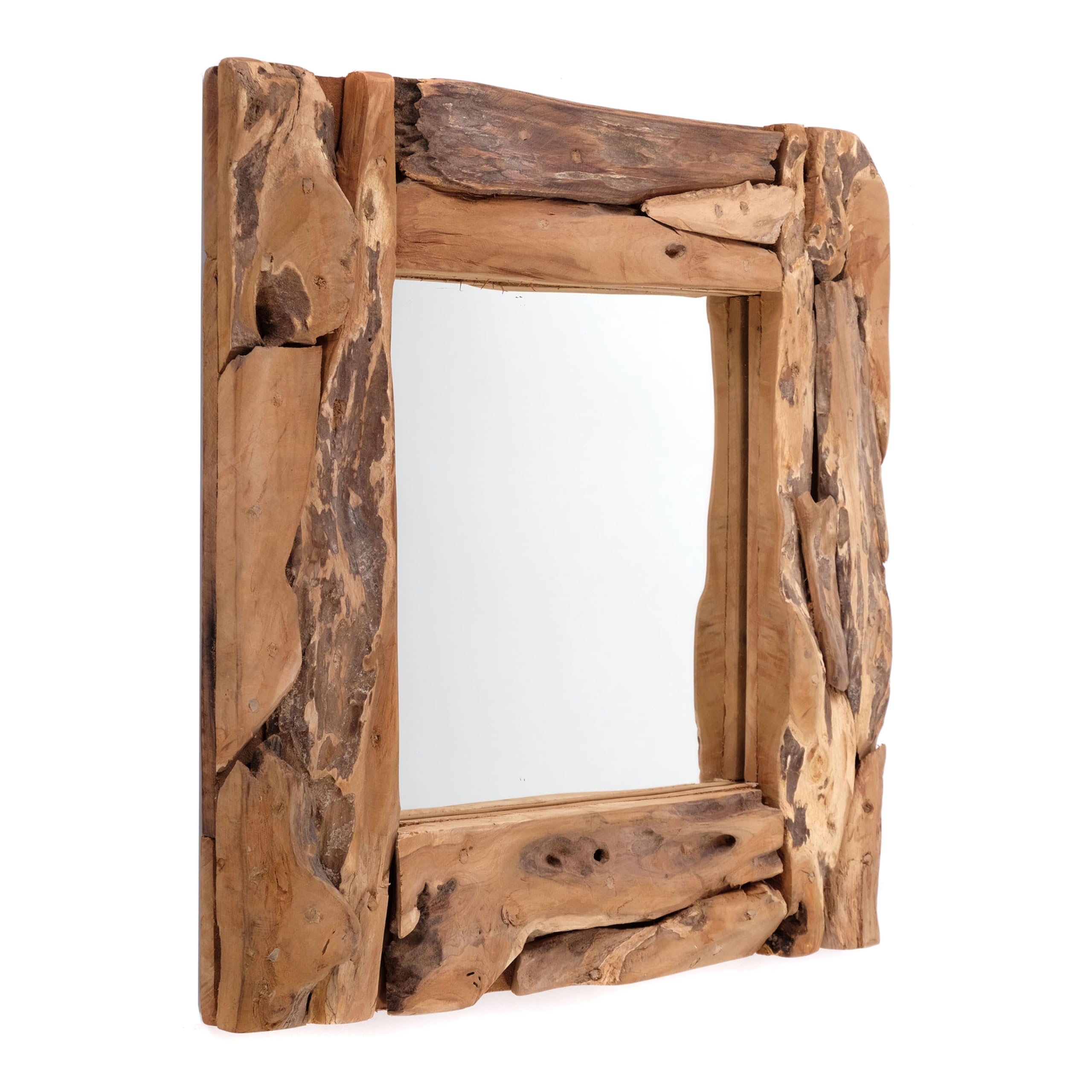 DESIGN DELIGHTS - Specchio Beachside in legno di radice | 50x50 cm, cornice in legno, teak vintage | Specchio da parete