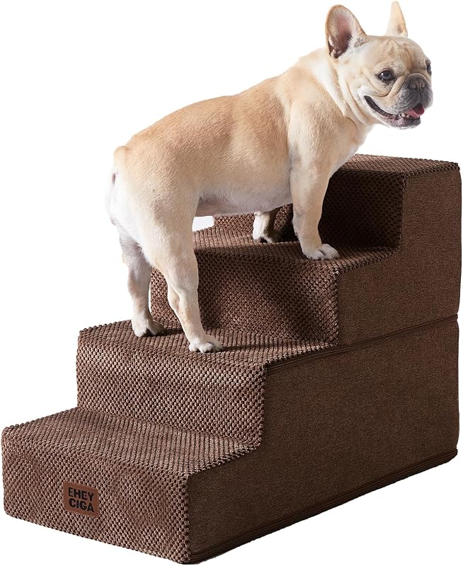 Escada para Cães EHEYCIGA com 4 Degraus, Espuma de Alta Densidade, Marrom — até 45,72 cm