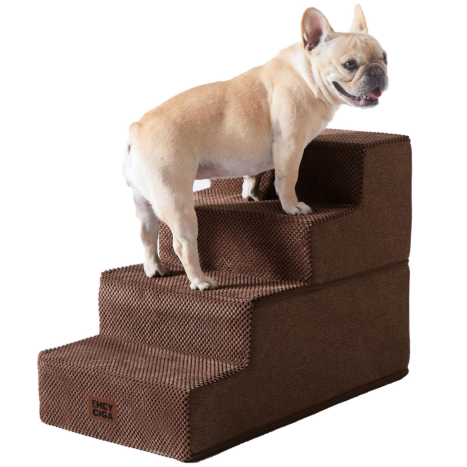 EHEYCIGA Dog Stairs for Bed 18" H, 4-Step Dog Steps for High Bed, Brown | Pet Steps for Small Dogs and Cats, Non-Slip Balanced Pet Ramp Indoor