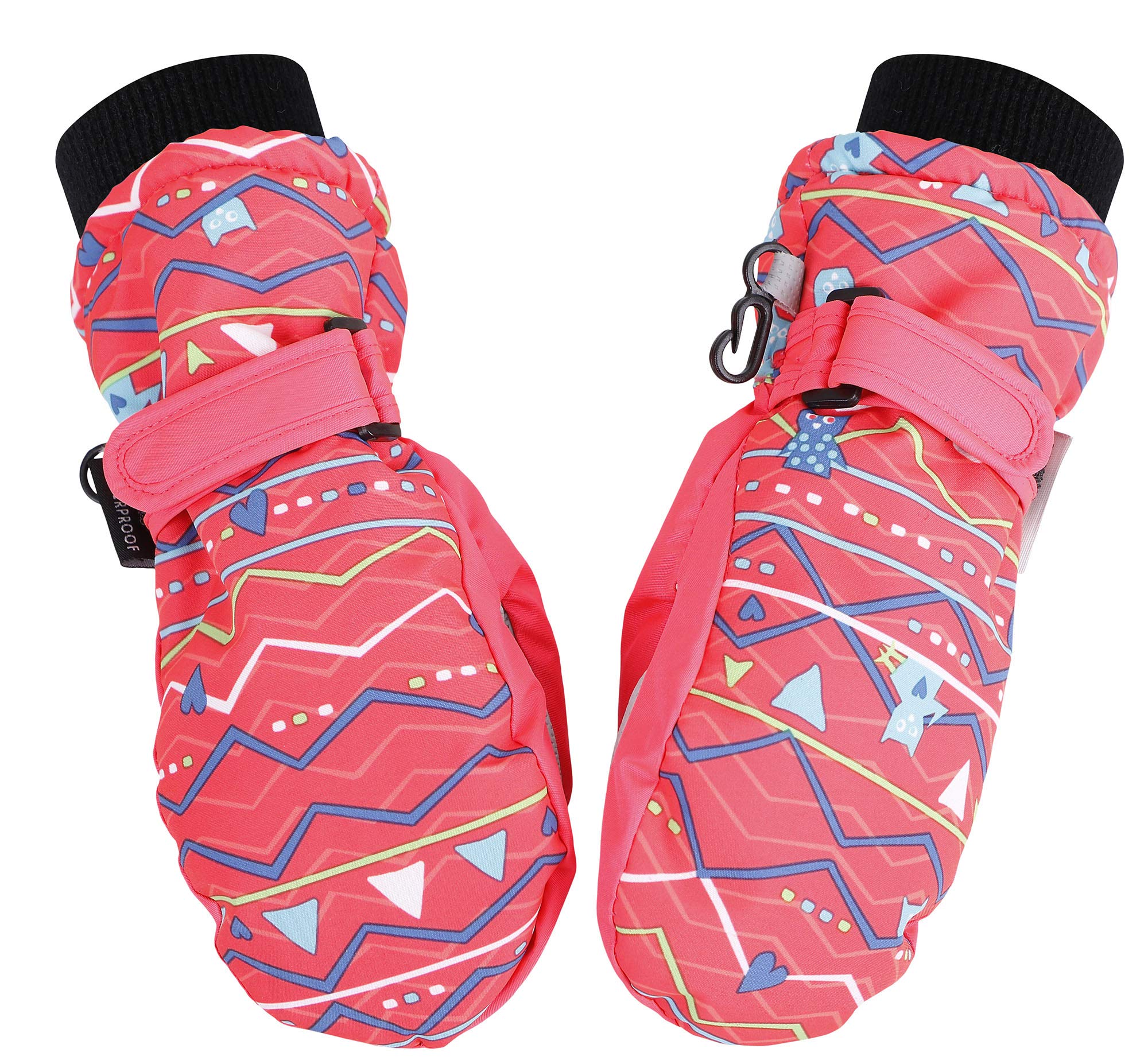 Livingston Children's Winter Ski Mittens Snow Gloves,Wave_Hot Pink,XS