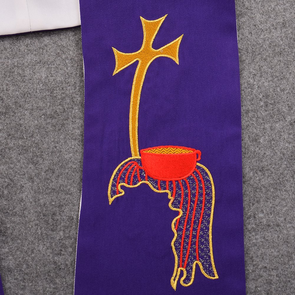 BLESSUME Iglesia Clérigo IHS Reversible Estola Alfa Omega Diácono Estola