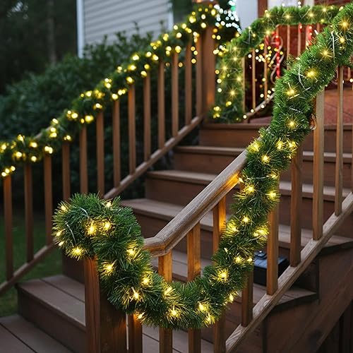 Miniatura 7 de Guirnalda de luz artificial de Navidad de 49 pies con 160 luces LED, guirnalda de pino suave para decoración de Navidad, al aire libre, interior,