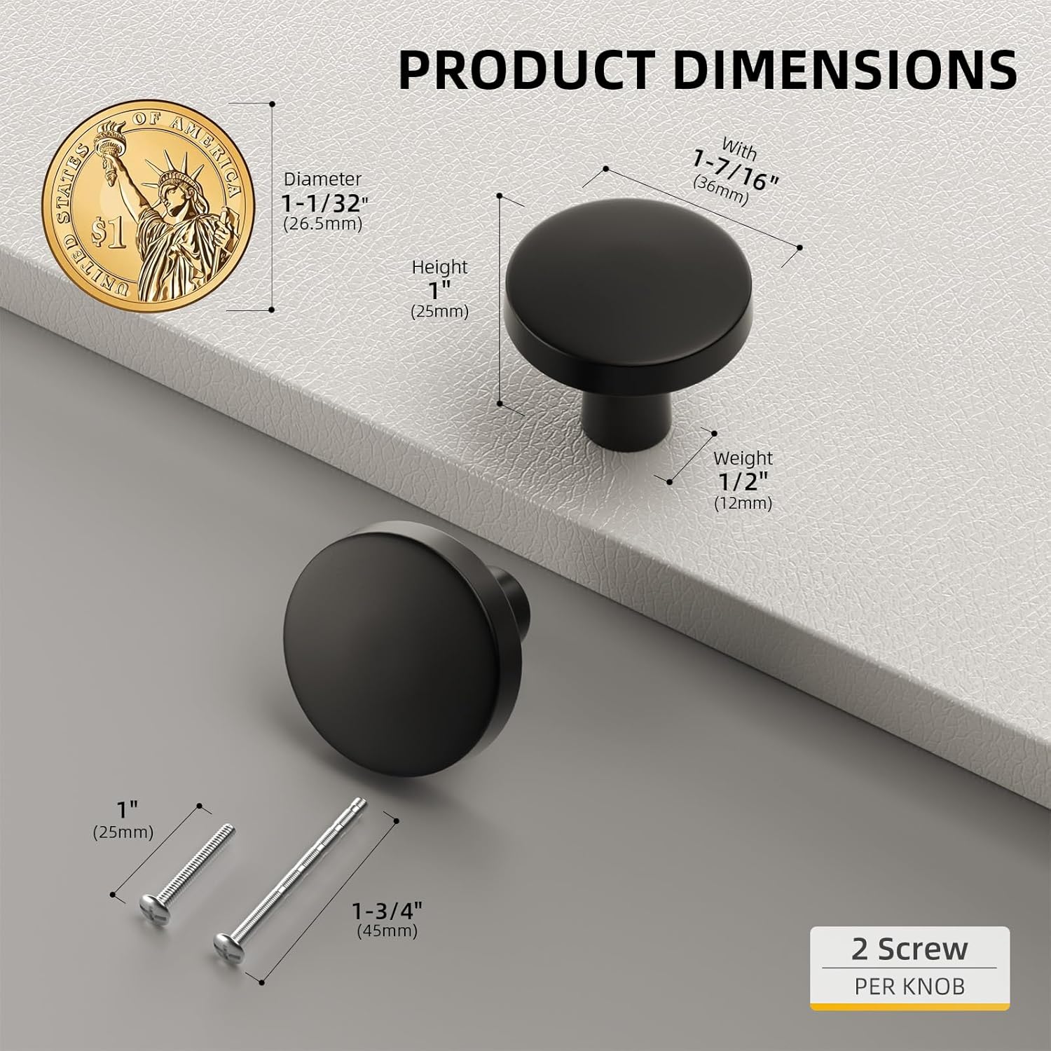 goldenwarm 30 Pack Matte Black Cabinet Knobs for Kitchen Hardware Handles Round Dresser Drawer Knob for Closet Bifold Modern Cabinets Pulls,1.27 Inch