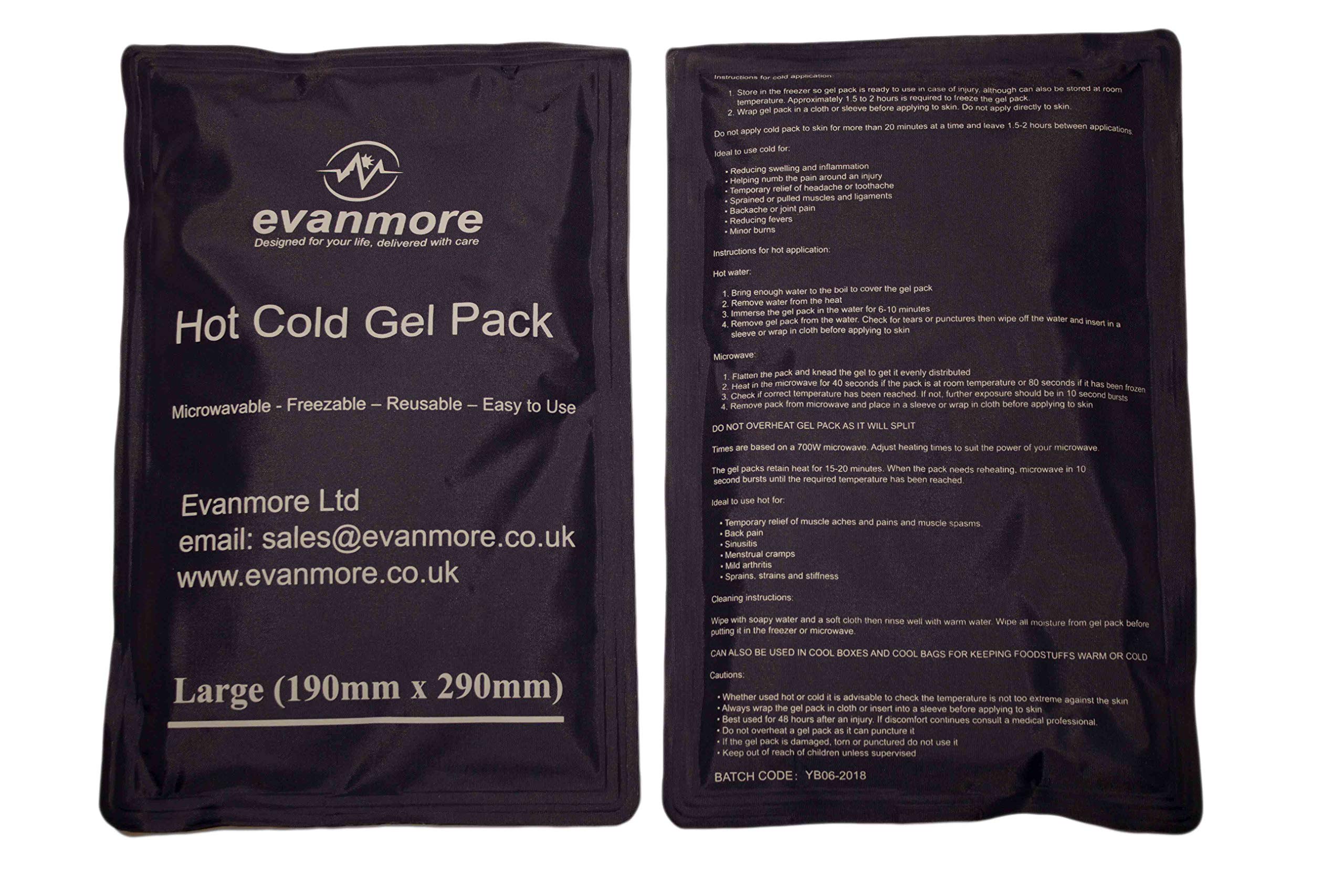 Evanmore2 x Large Reusable Hot Cold Gel Pack - Easy to use, Flexible, Long Lasting, Microwaveable Freezable for Back Backache Shoulder Waist Wrap Pain Relief Ice Heat Therapy Compress- 19 x 29cm (2)