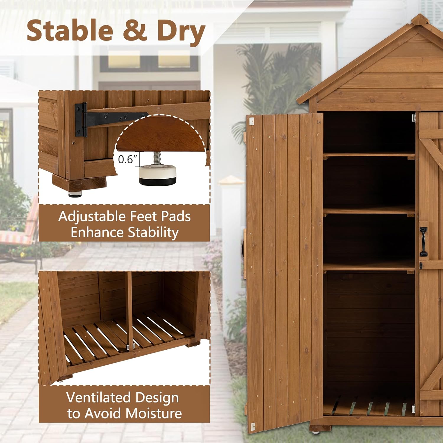 Campfun Storage Shed Outdoor Waterproof, Outdoor Storage Cabinet Wooden with Waterproof, Garden&Pool Storage Closet with Removable Shelf and Latch, Tool Shed Outside Patio Backyard Lawn, Natural+M
