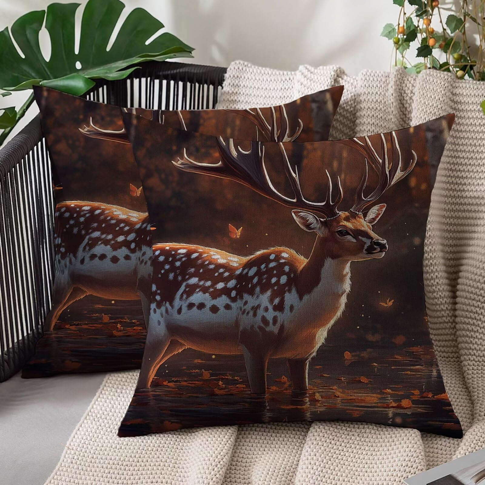 Coussin canape cerf exterieur impermeable et durable en lin lot de 2