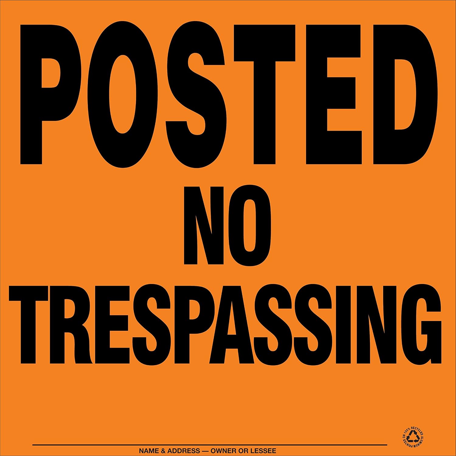 | 10 pack Bulk ALUMINUM POSTED NO TRESPASSING SIGN (Orange)