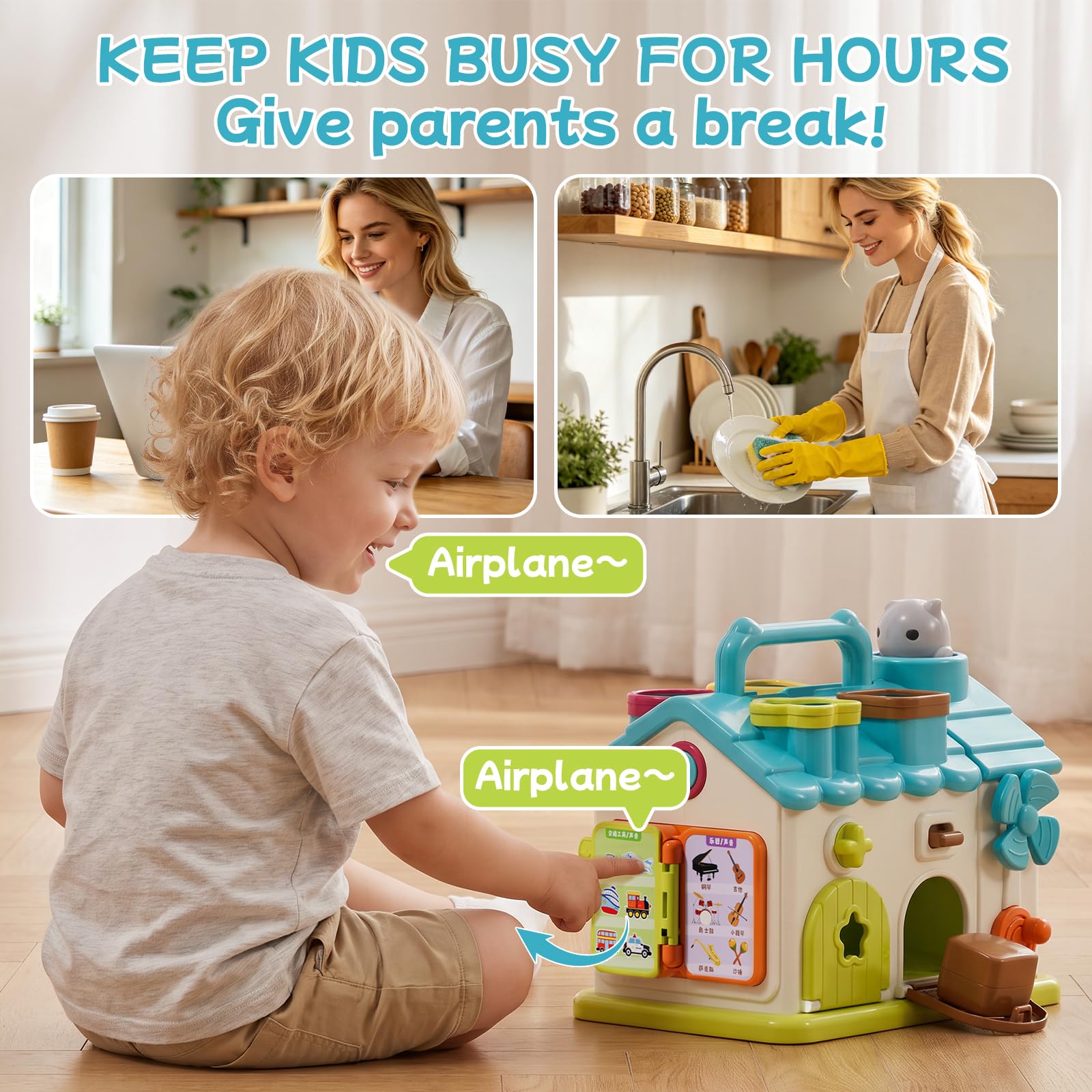 Giocattoli Montessori per bambini di 1-2 anni, 20 in 1 casa di attività educativa musicale con 4 blocchi di forma, giocattolo sensoriale motore fine per bambini da 1 a 3, regalo di primo compleanno