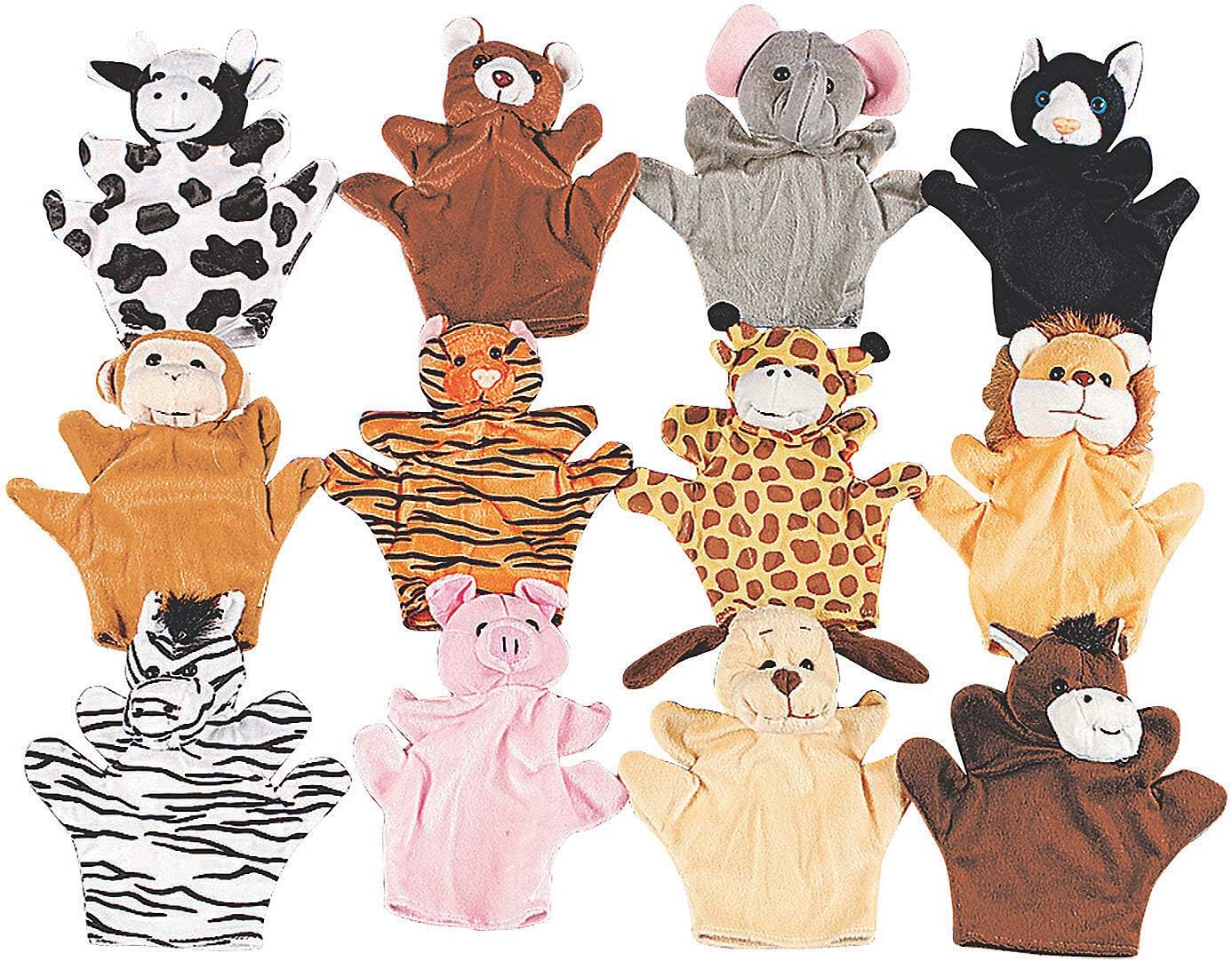Five Finger Animal Hand Puppets with Arms and Legs (Set of 12) Zoo and Farm