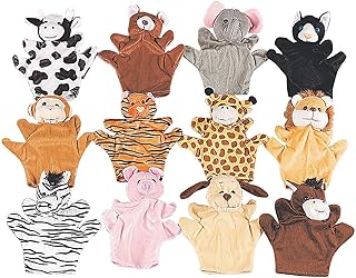 Five Finger Animal Hand Puppets with Arms and Legs (Set of 12) Zoo and Farm