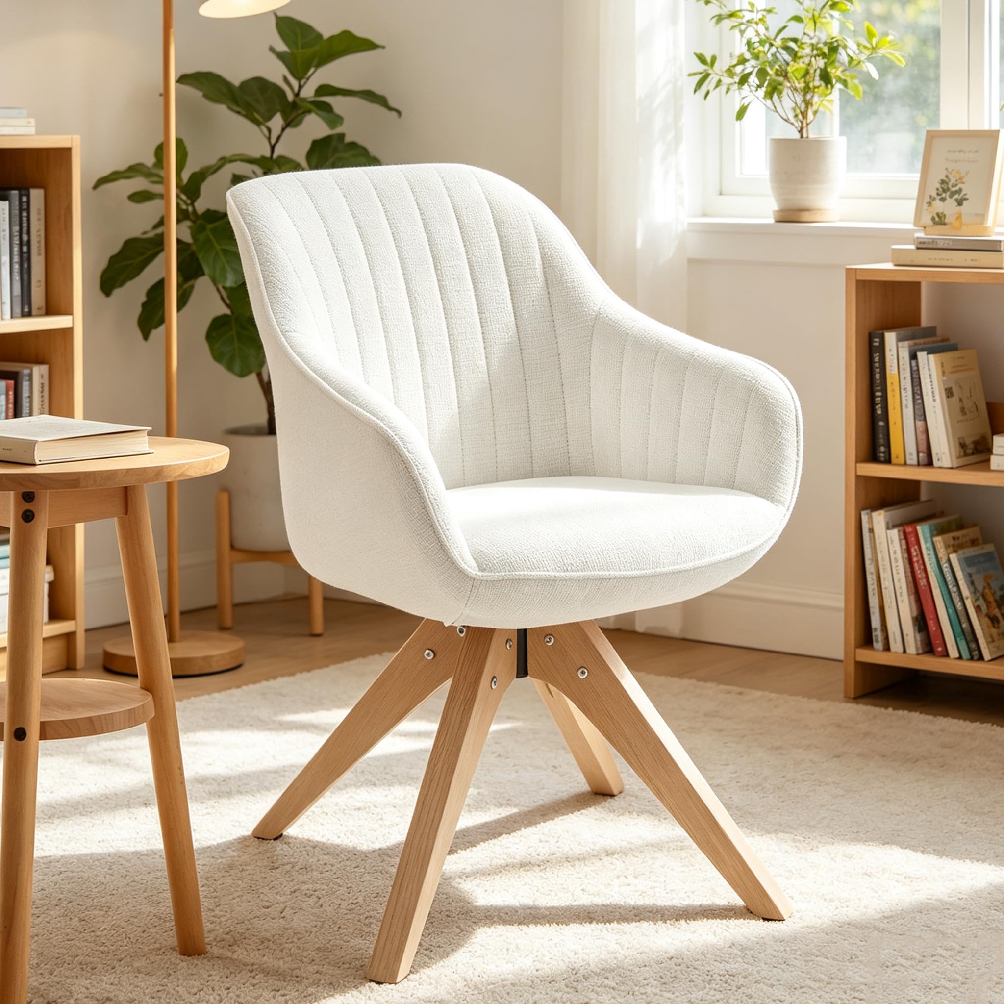 Zouron - Silla de Comedor con Patas de Madera, Silla giratoria, Silla de Cocina, Silla de salón con reposabrazos, Silla de Oficina en casa, Color Beige