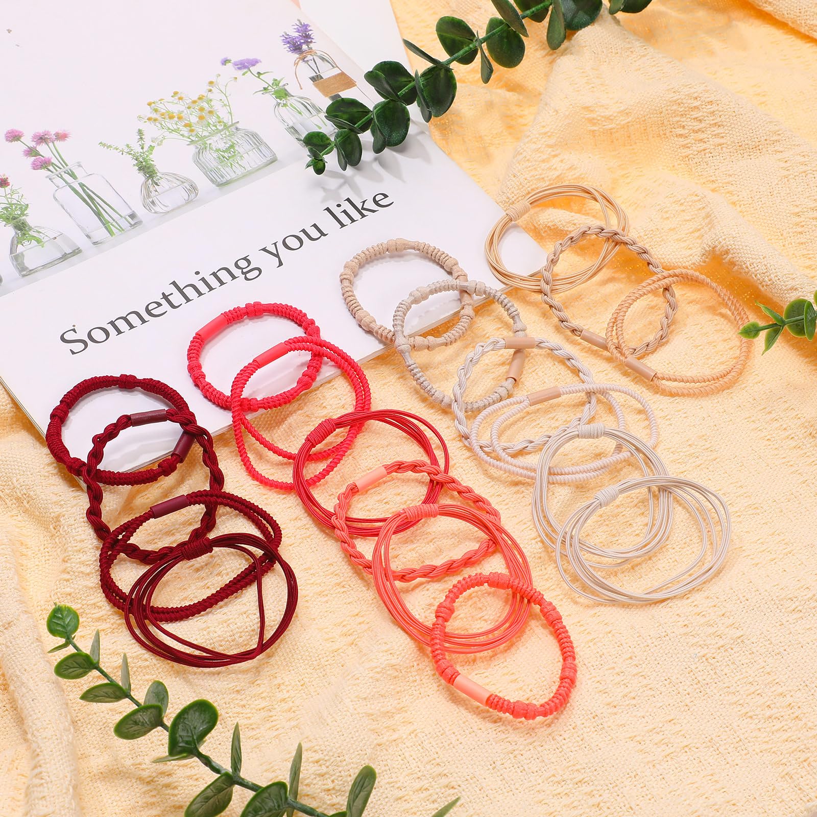 Boho-Haargummi-Armbänder für Damen, 5,9 cm, Boho-Stil, elastisch, Pferdeschwanz-Halter für dicke, dünne, lockige, weiche Haar-Accessoires (lebendige Farbe), 120 Stück