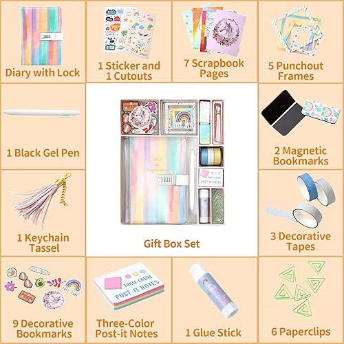 Miniatura 6 de CAGIE Juego de diario de bricolaje para niñas de 8 a 12 años, regalos para niñas de 9, 10, 11 años, diario arcoíris para niñas