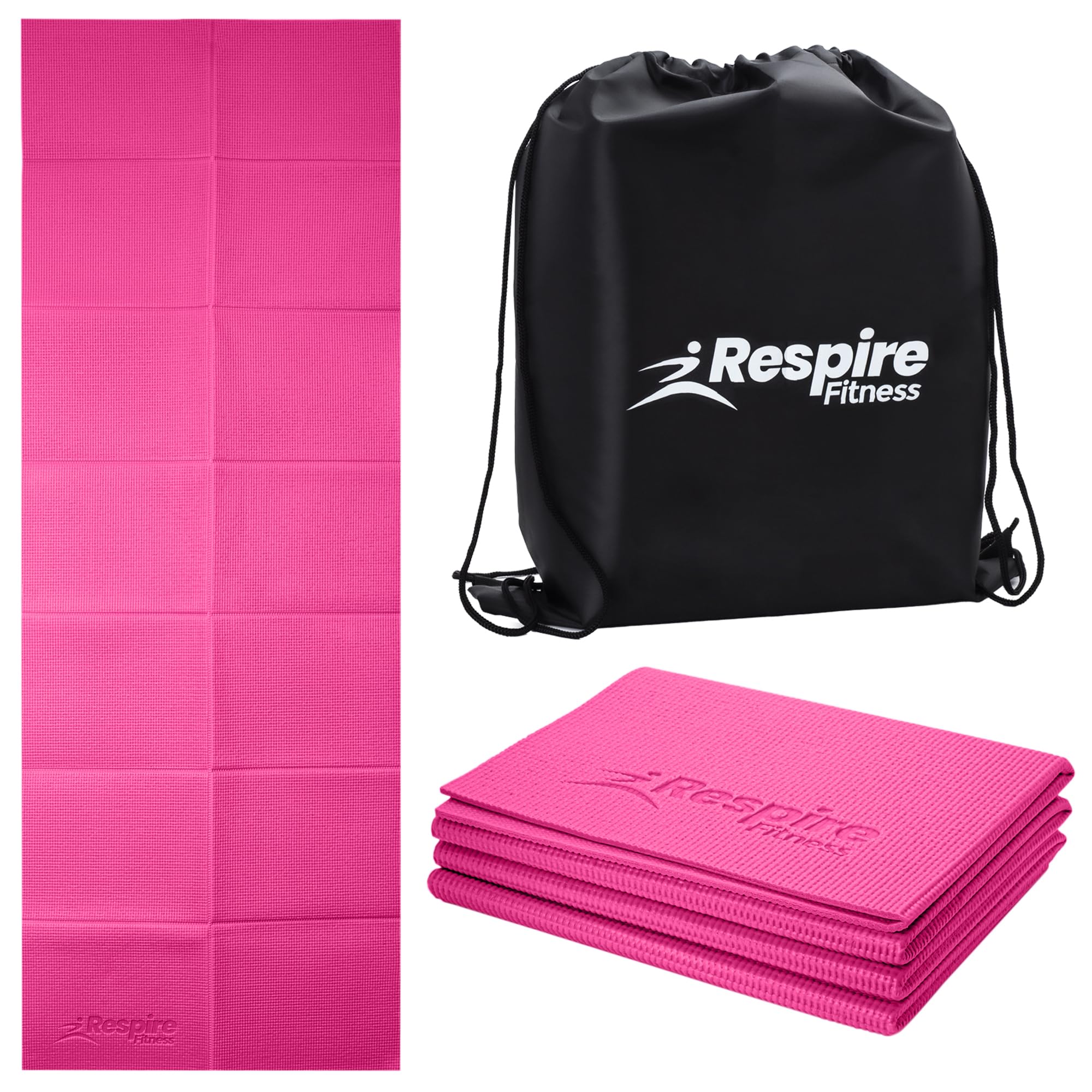Respire Fitness Lightweight Foldable Yoga Mat for Travel - Non-Slip Portable Gym Mat for Women & Men. Soft, Supportive 3-Layers. Essential for Fitness, Training, Pilates, Exercise, Workout (Pink)