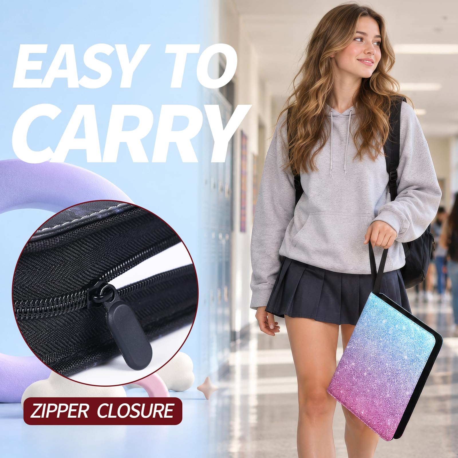 Kartenbinder mit 1080 Fächern, 9 Taschen, Sammelkartenbinder mit 60 Seiten, abnehmbare Hüllen, Reißverschluss, Kartenbuch, Albumhalter [schützend] [Angenehme Touch-Oberfläche]