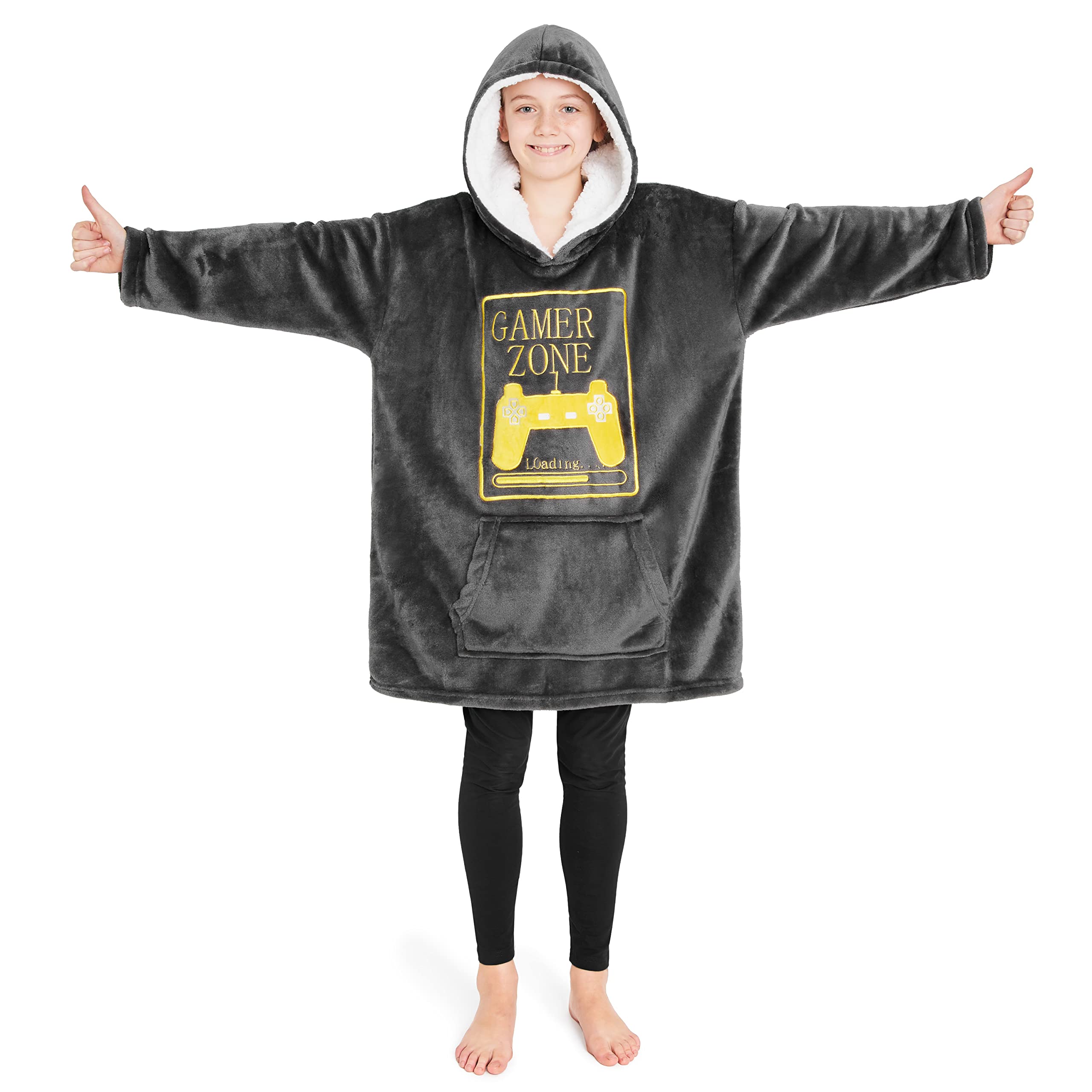 Sponsored Ad – Hoodie Blanket for Kids & Teenagers Fleece Wearable Blanket Warm Gamer Football Oversized Hoodie with Sherpa Hood Loungewear Gaming Gifts