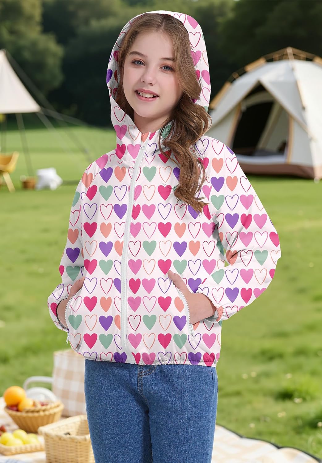 Zando Lightweight Girls Rain Jacket - Hooded Windbreaker Water-Resistant Girls' Outerwear Jackets & Coats for Kids 4-10Y - Image 2