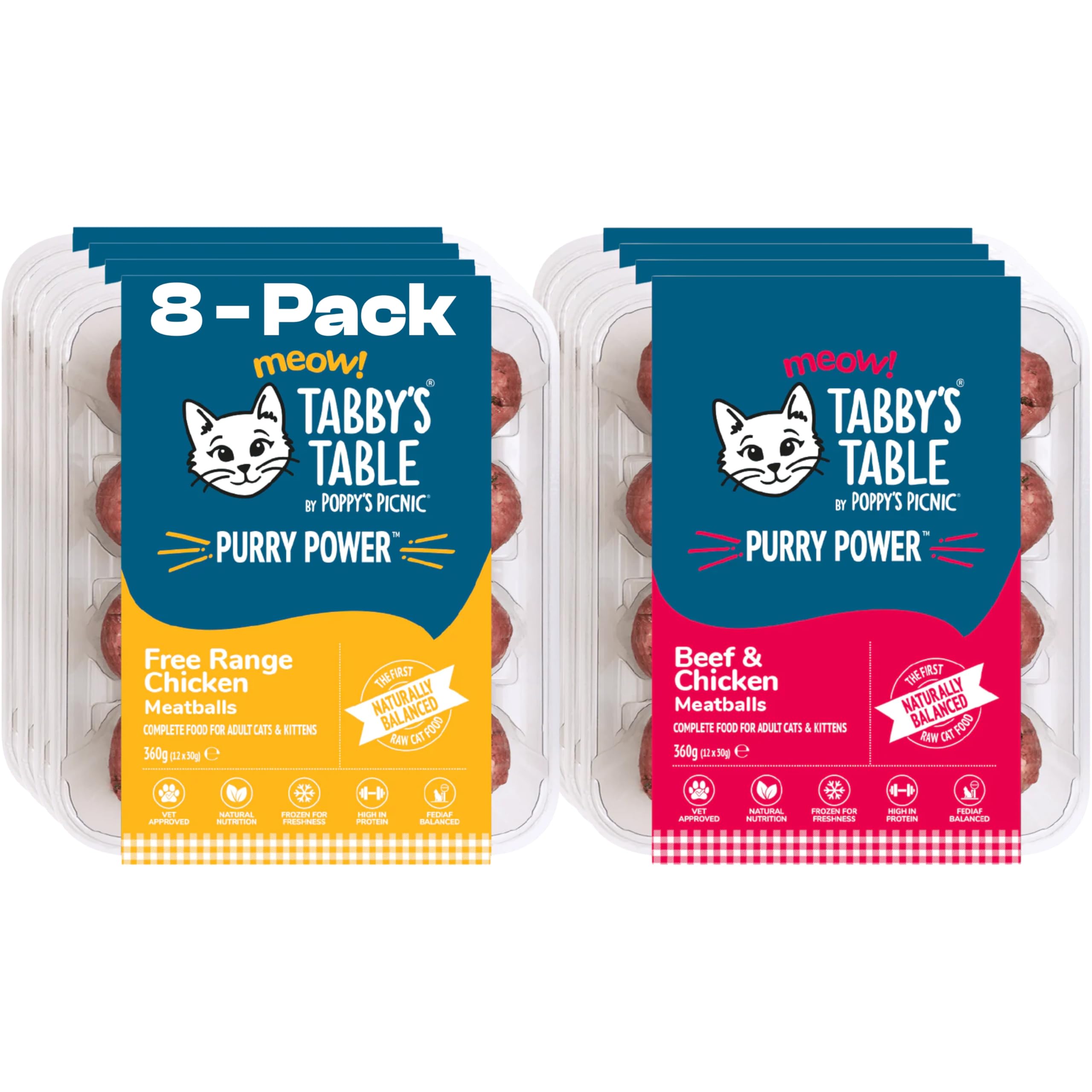 Tabby’s Table - PURRY POWER Chicken & Beef & Chicken – 8 Pack Cat Food Frozen – High Protein Filler Free – Complete Raw Cat Food for Kittens, Adults & Seniors – 8 x 360g