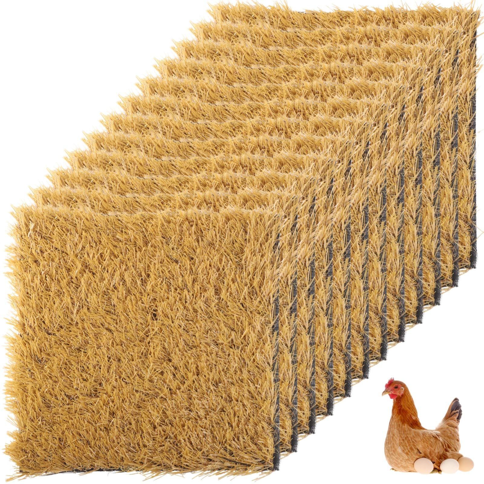 Generisch 12 almohadillas para nido de pollos, 30,5 x 30,5 cm, césped artificial, lavables, para suelo de establo, alfombra de césped para gallineros, para interior y exterior, decoración del suelo
