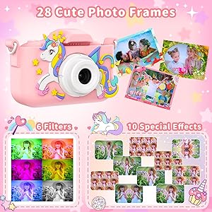 PHNIXGAM Pink Children's Digital Camera, Digital Camera for Toddlers, Boys, Girls, Mini Children's Selfie Camera Toy with 2 Inch Screen, 32 GB Card for Age 3-12 Birthday
