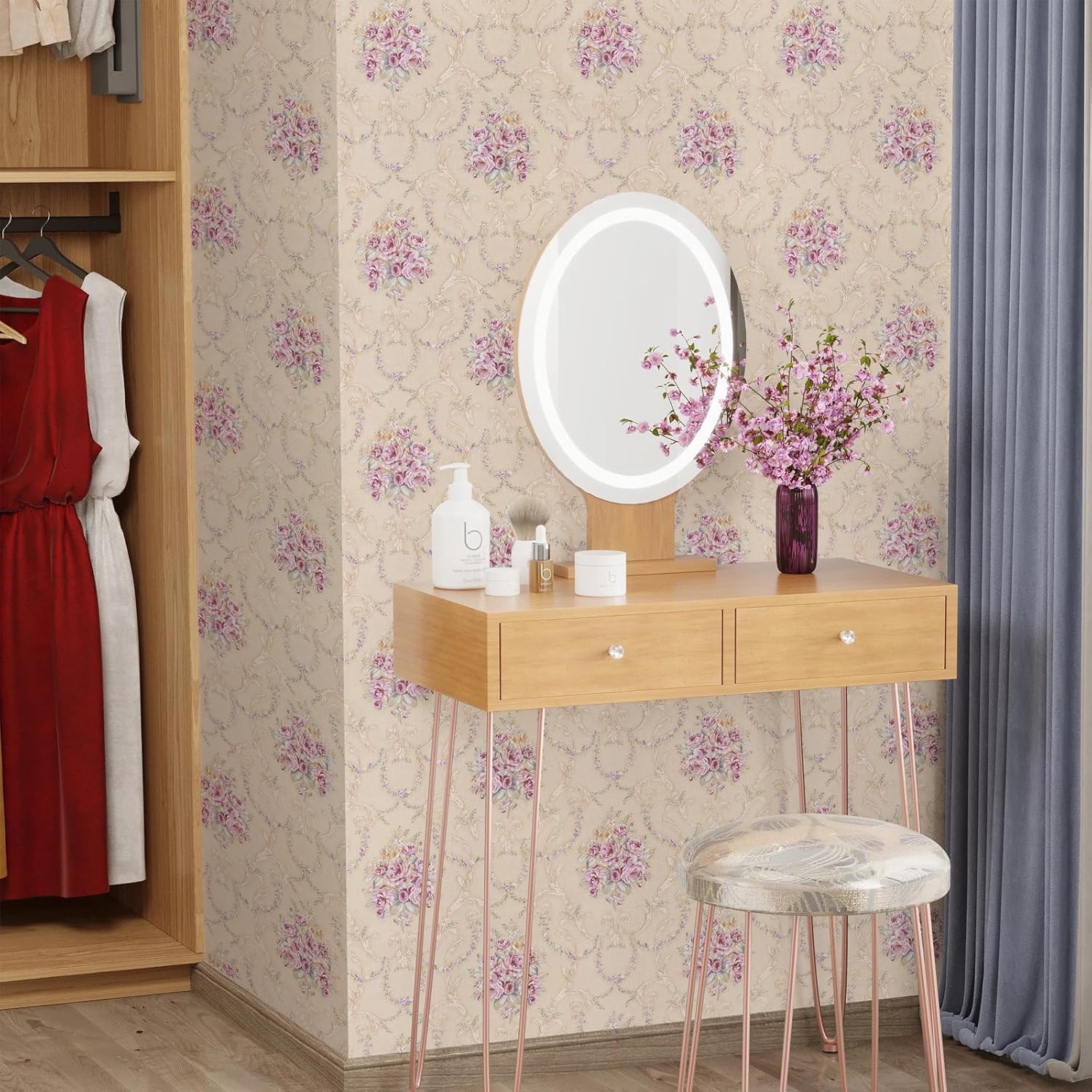 Amiya Floral Peel and Stick Vintage Wallpaper Damask Removable Tan Contact Paper Khaki Self Adhesive Vinly Victorian Paper Suitable for Shelf Line,Kitchens, Living Rooms, Bathrooms, Etc 17.7”x480”