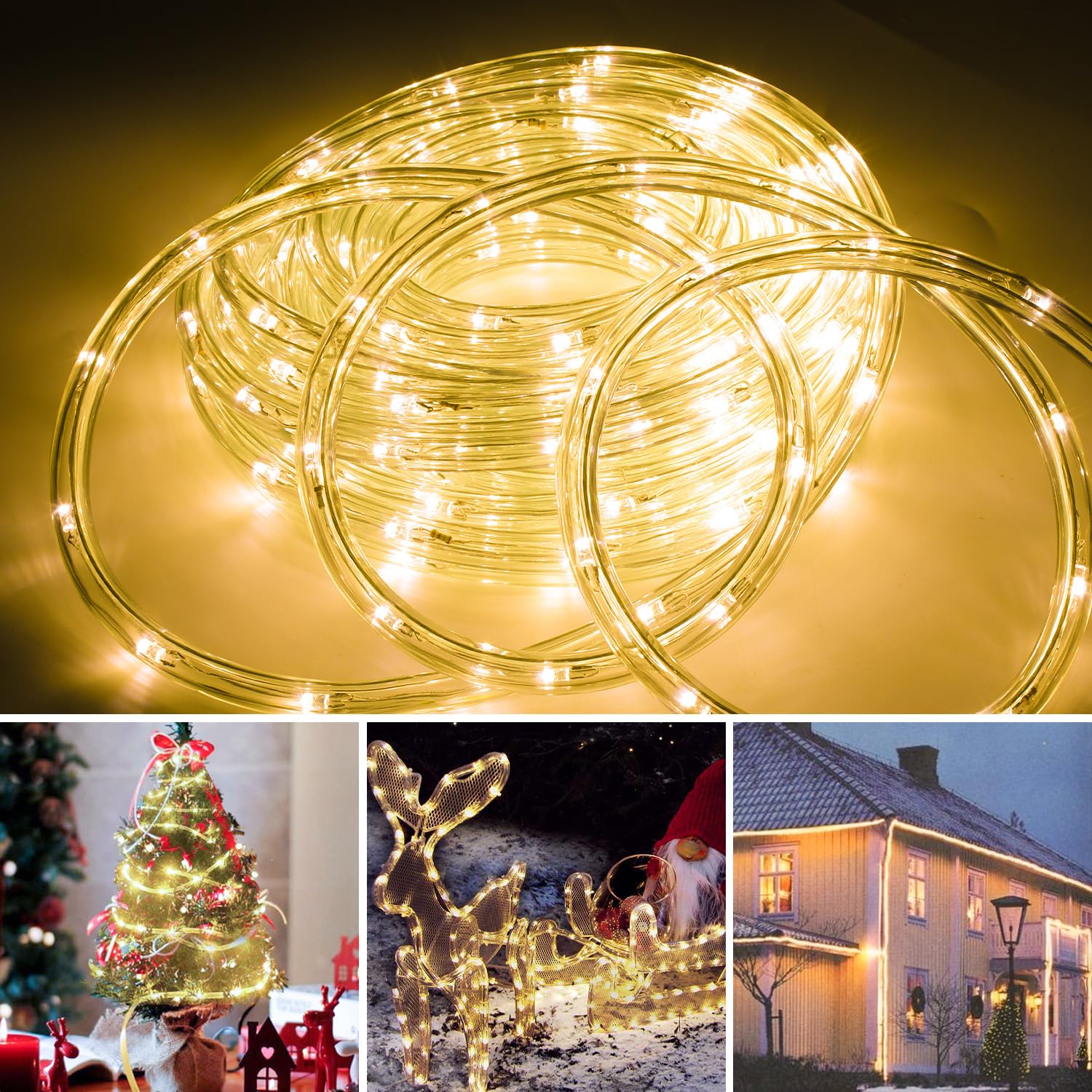 Lichterschlauch Aussen 50M 1200 LEDs LED Schlauch Innen Außen Warmweiß Lichtschlauch mit Timer und 8 Modi, für Zimmer Garten Party Hochzeit Weihnachten Deko | 1200 LEDs,8 Lichtmodi,6-Std.-Timer,Speicherfunktion,flexibler PVC-Schlauch,für innen und außen;S