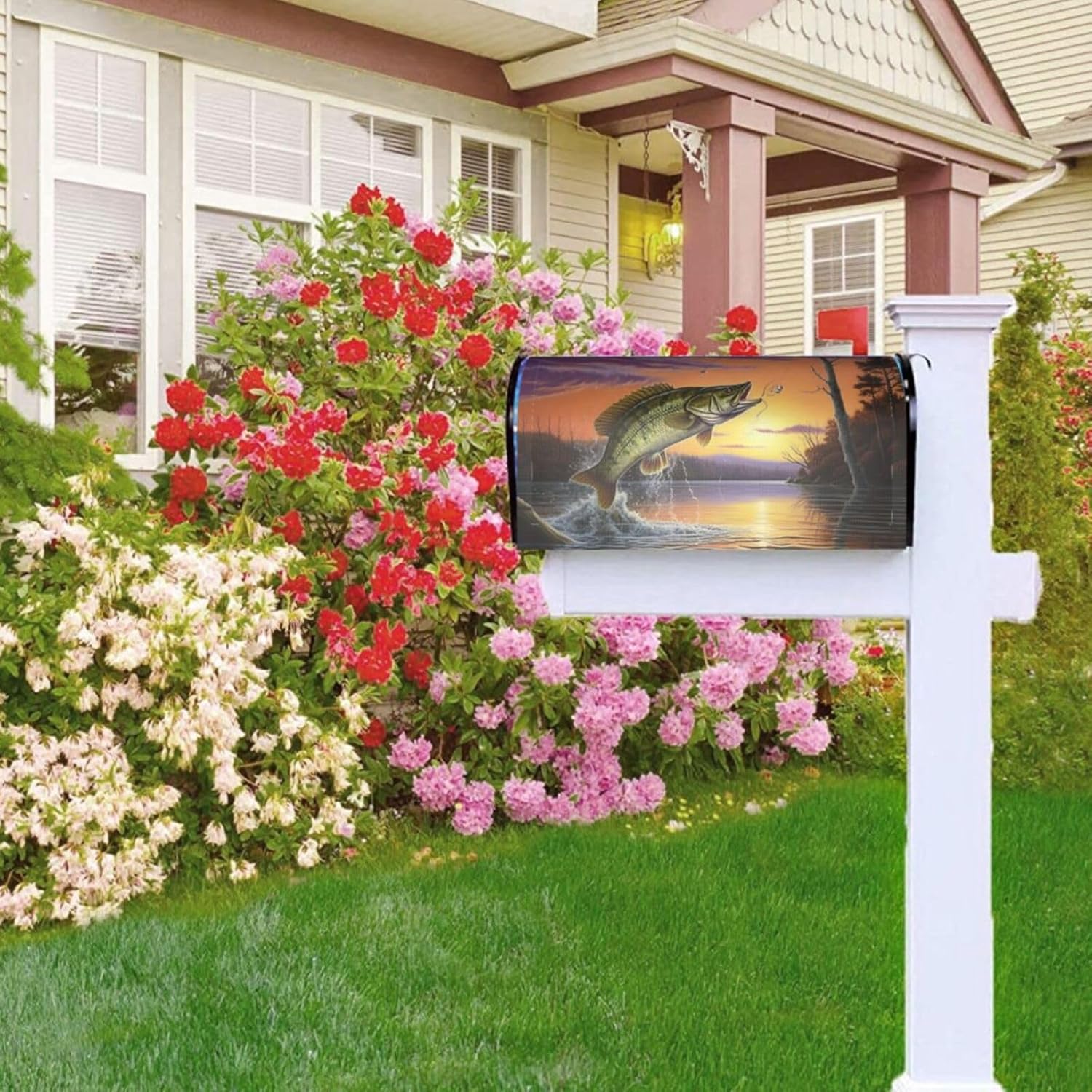 Dujiea Bass Fish Mailbox Wrap - Waterproof Magnetic Post Box Cover, Large Size 25.5"L x 21"W - Garden Yard Home Decor