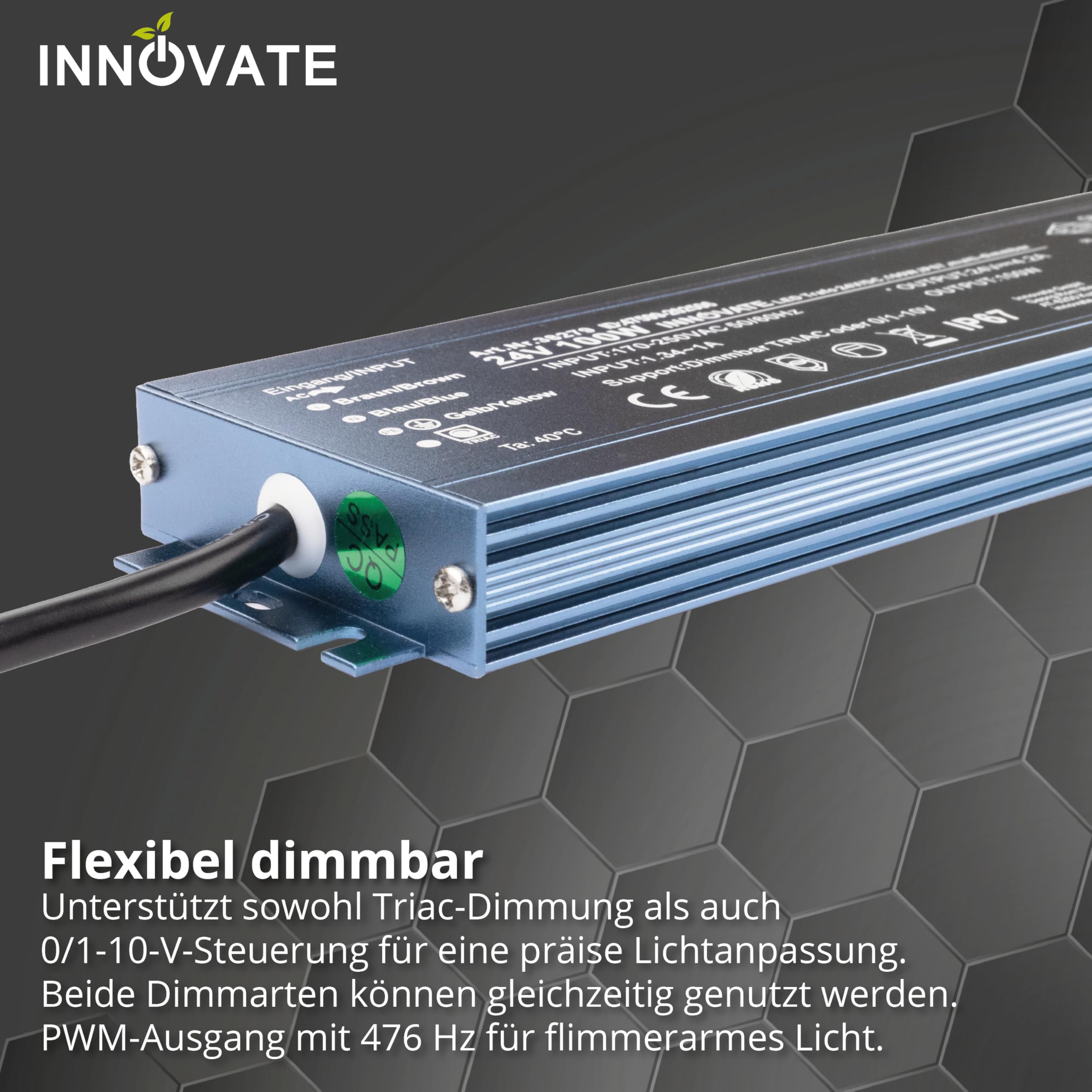 INNOVATE Transformateur LED 24V IP67 à intensité variable – 100 W – 24 V AC – Triac & 0/1-10 V – Pas de scintillement, pas de bruit pour ampoules LED et bandes – Transformateur redresseur Driver