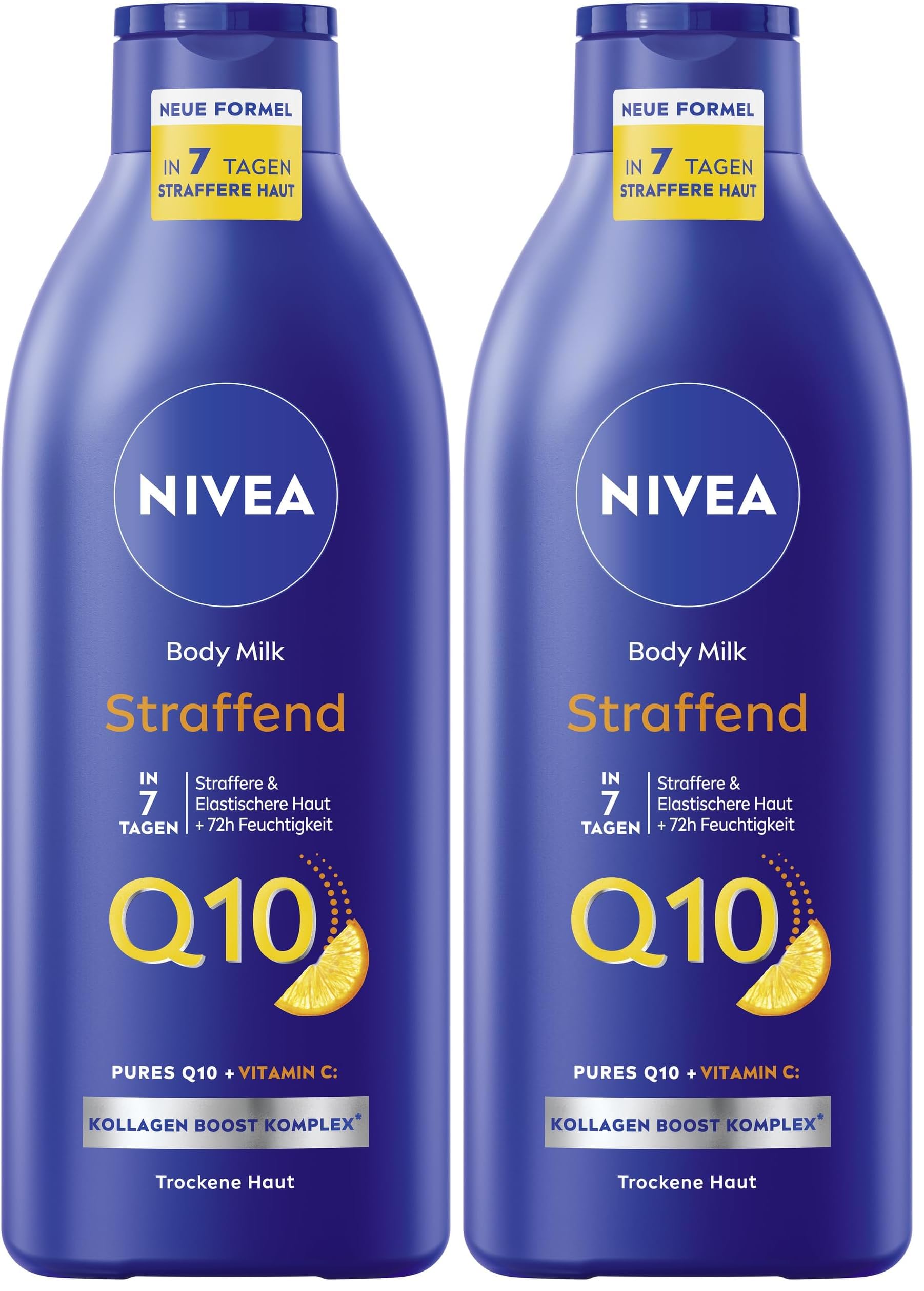 NIVEA Q10 Straffende Body Milk, Lotion für straffere Haut & verbesserte Elastizität in 7 Tagen, Körpercreme mit purem Q10, Vitamin C & angenehmen Orangenduft (400 ml) (Packung mit 2)