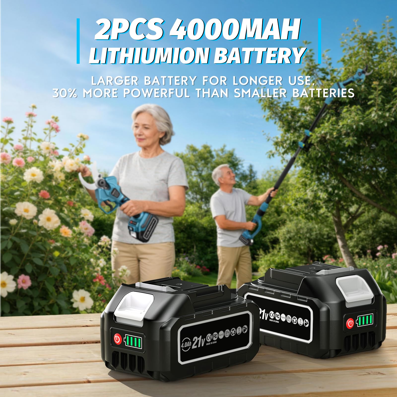 Akku Astschere Teleskop, Max Öffnung 55mm, 2-IN-1 Elektrisch Gartenschere mit 8.2 ft Teleskopstiel & 2 x 4000mAh Akkus, Bürstenloser Astschere mit LCD, Akku Schere für Baum Strauch Hecken