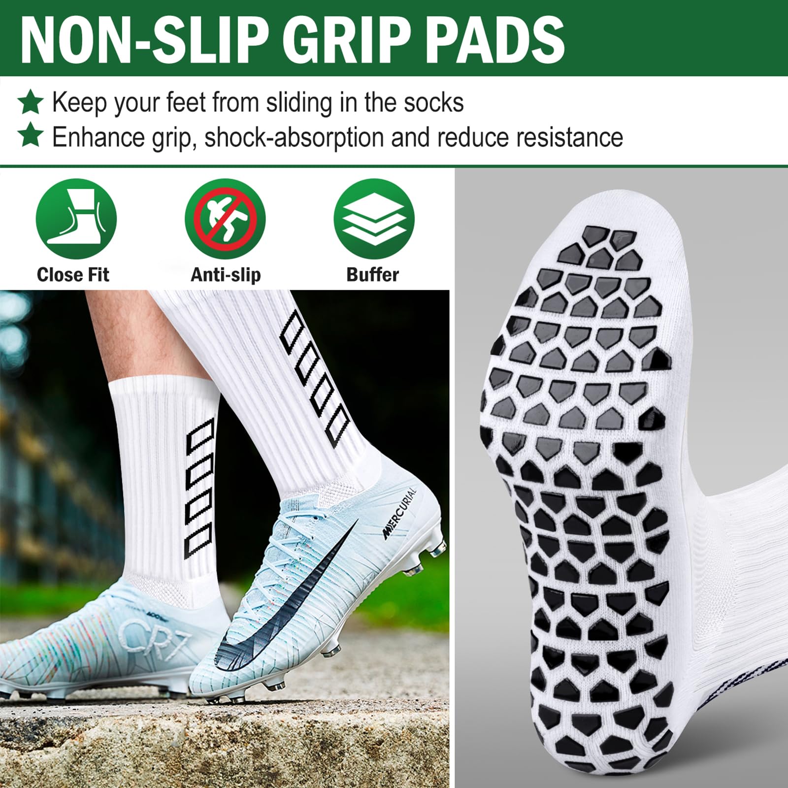 ENONEO Calze Calcio Antiscivolo Uomo 37-45 Calze Antiscivolo Calcio Anti Vesciche Addensare Cotone Calzini Sportivi Donna Traspirante Calzini Grip Calcio per Ciclismo Trekking