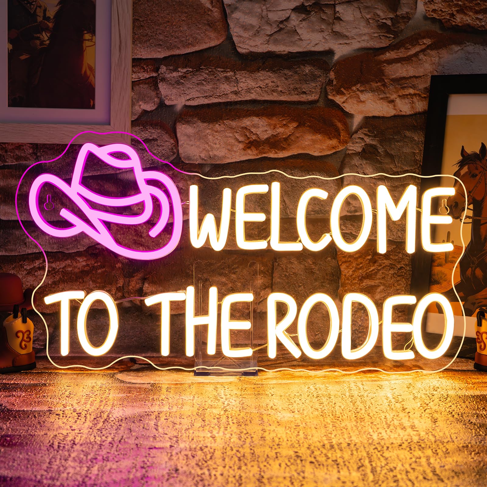 Welcome the Rodeo Neon Sign Dimmable Cowboy Hat Wall Light for Party Decor — image 1