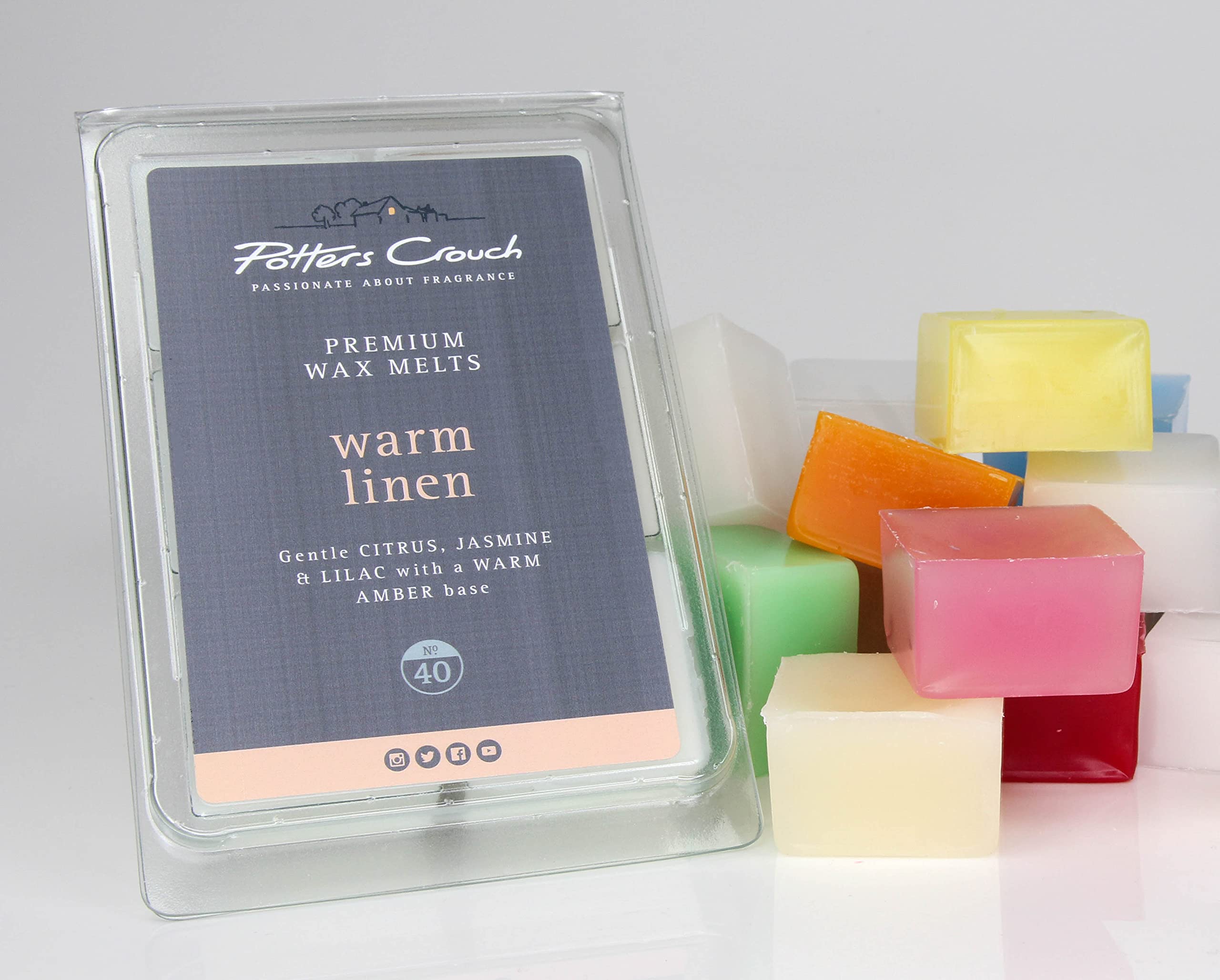 Potters Crouch Warm Linen No.40 Wax Melts - Vegan - Highly Scented Wax Cubes for Candle Electic Wax Warmer, Wax Melt Burners, 6 x 22g
