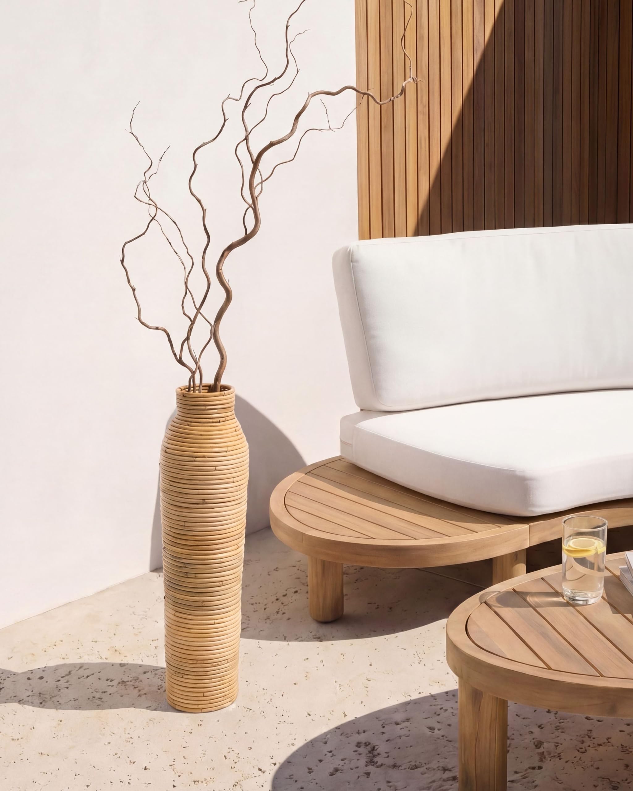 Dekoracyjny wazon na zewnątrz i do wewnątrz z rattanu w stylu boho 55 cm rattan naturalny Premana