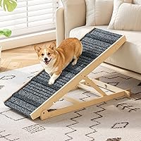 TIMHAKA 40" Wooden Dog Ramp for Bed & Couch - 150lbs Capacity, 7 Adjustable Heights 10.2-26.8", Non-Slip Carpet, Folding Pet Ramp