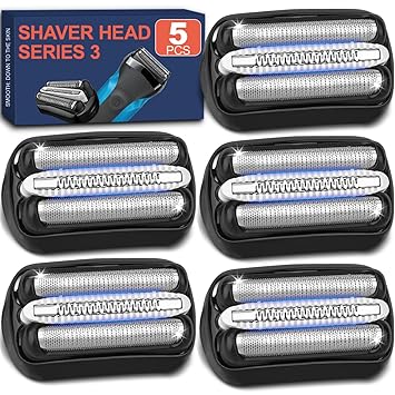 5Pack 32B s3 Replacement Head Series 3 Shaver Head Compatible with Braun 3040s, 3080s-4, 370cc, 3070cc, 3000s, 3010, 3090cc & More Wet and Dry Electric Razor Replacement Heads