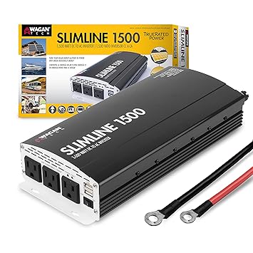 Wagan 3722 Black 1500W Slim Line AC to DC Inverter