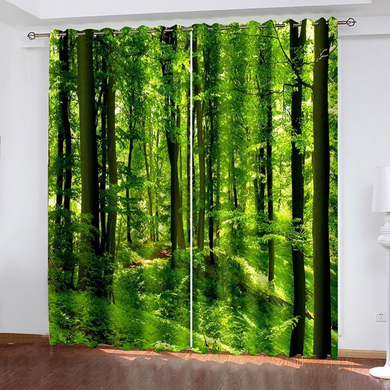 Homxi Blackout Curtains for Dining Room 2 Panel Set,2 x 84W x 108H in,Kitchen Curtains Grommet Trees Scenery Green Brown Kitchen Curtain Thermal
