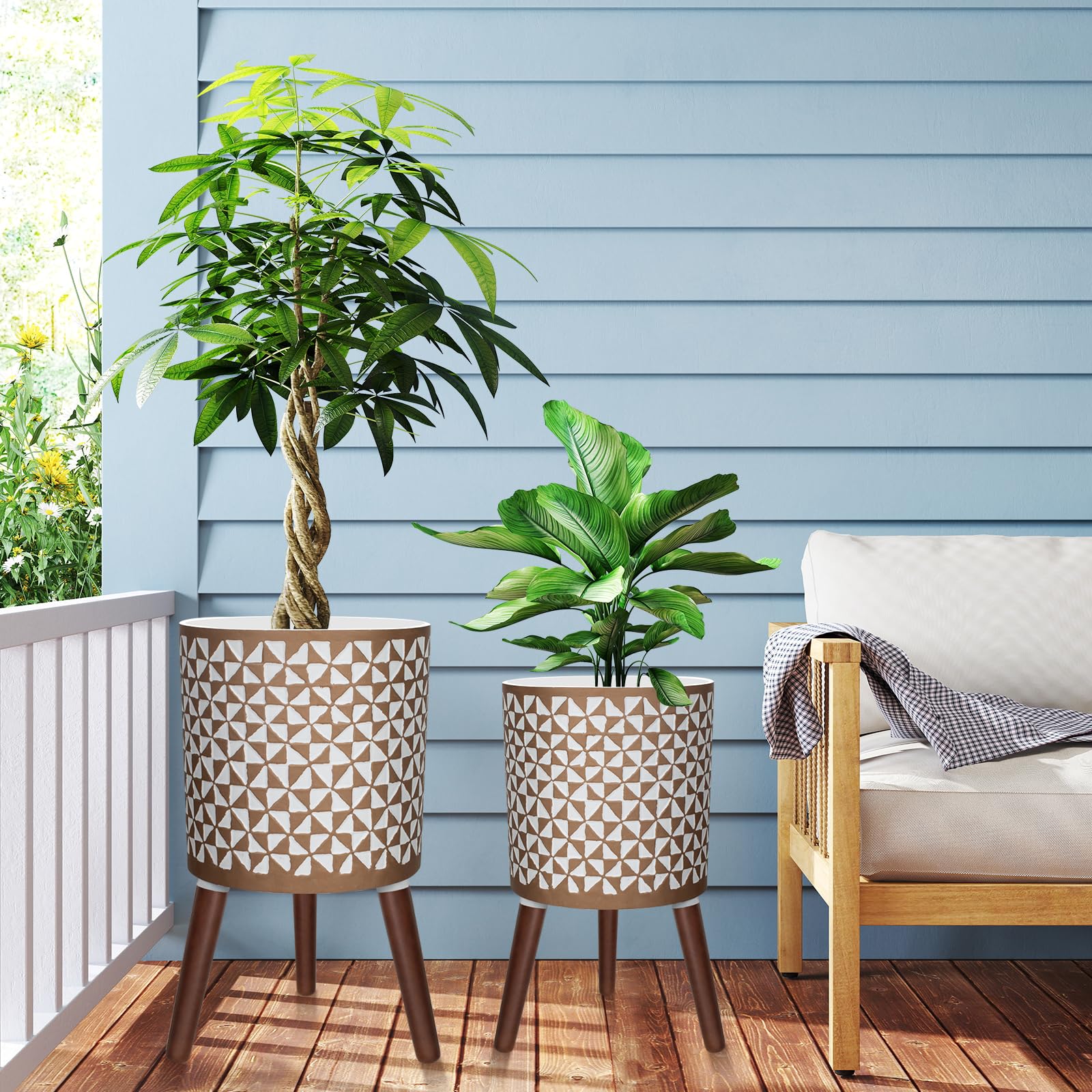 Pot De Fleurs Rond Blanc 23 Cm Avec Pieds - Design Moderne, Trou De Drainage, Pour Intérieur Et Extérieur