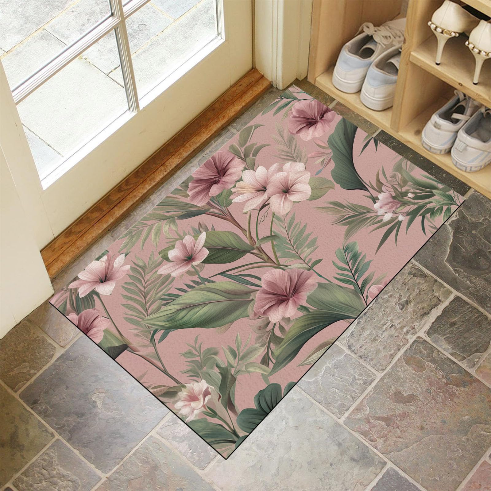 Paillasson d'intérieur 90x150cm lavable tapis entrée fleurs tropicales