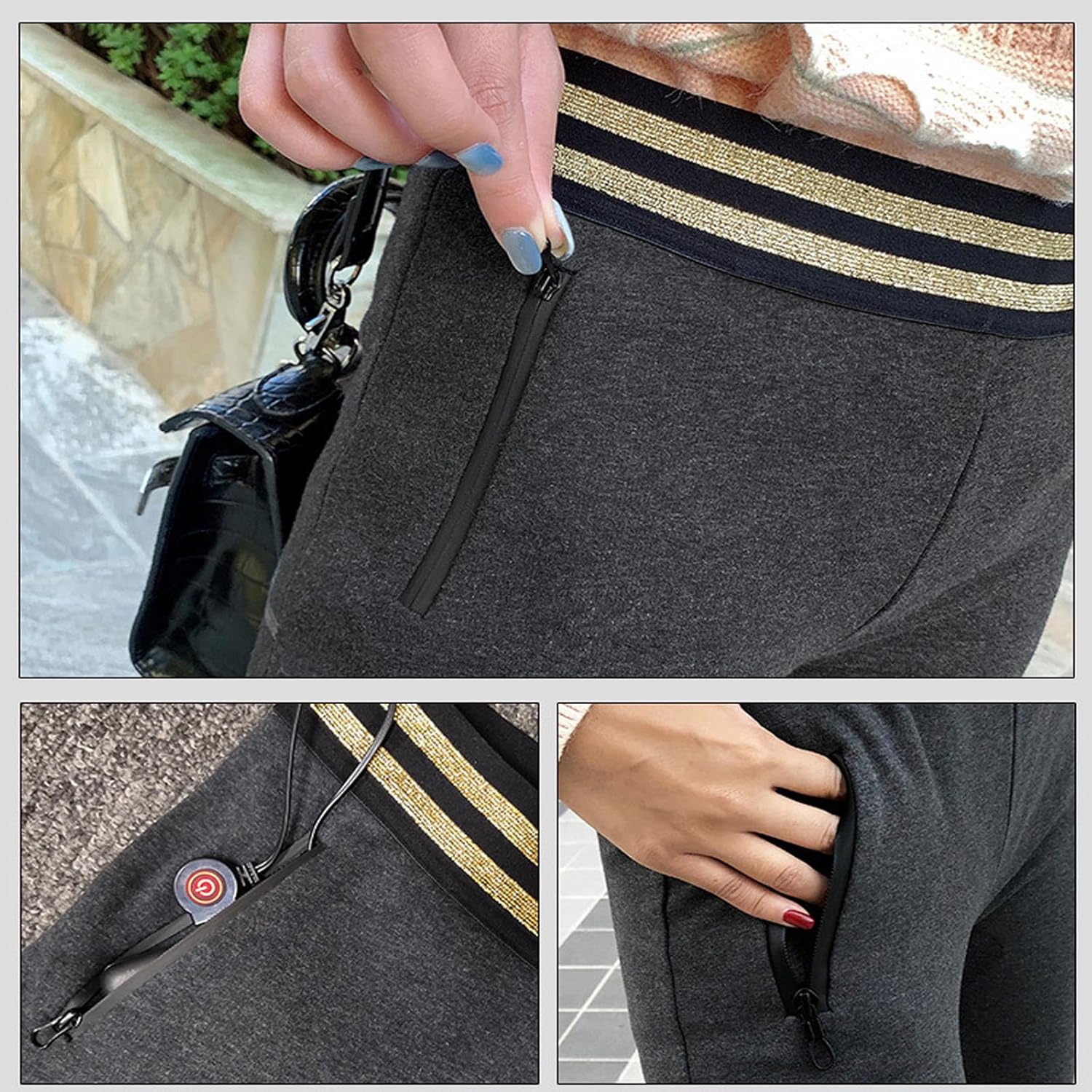 Electric Heated Pants Fleece Lined Leggings Thermal Warm Tights Pants for Women Cold Weather, No Battery