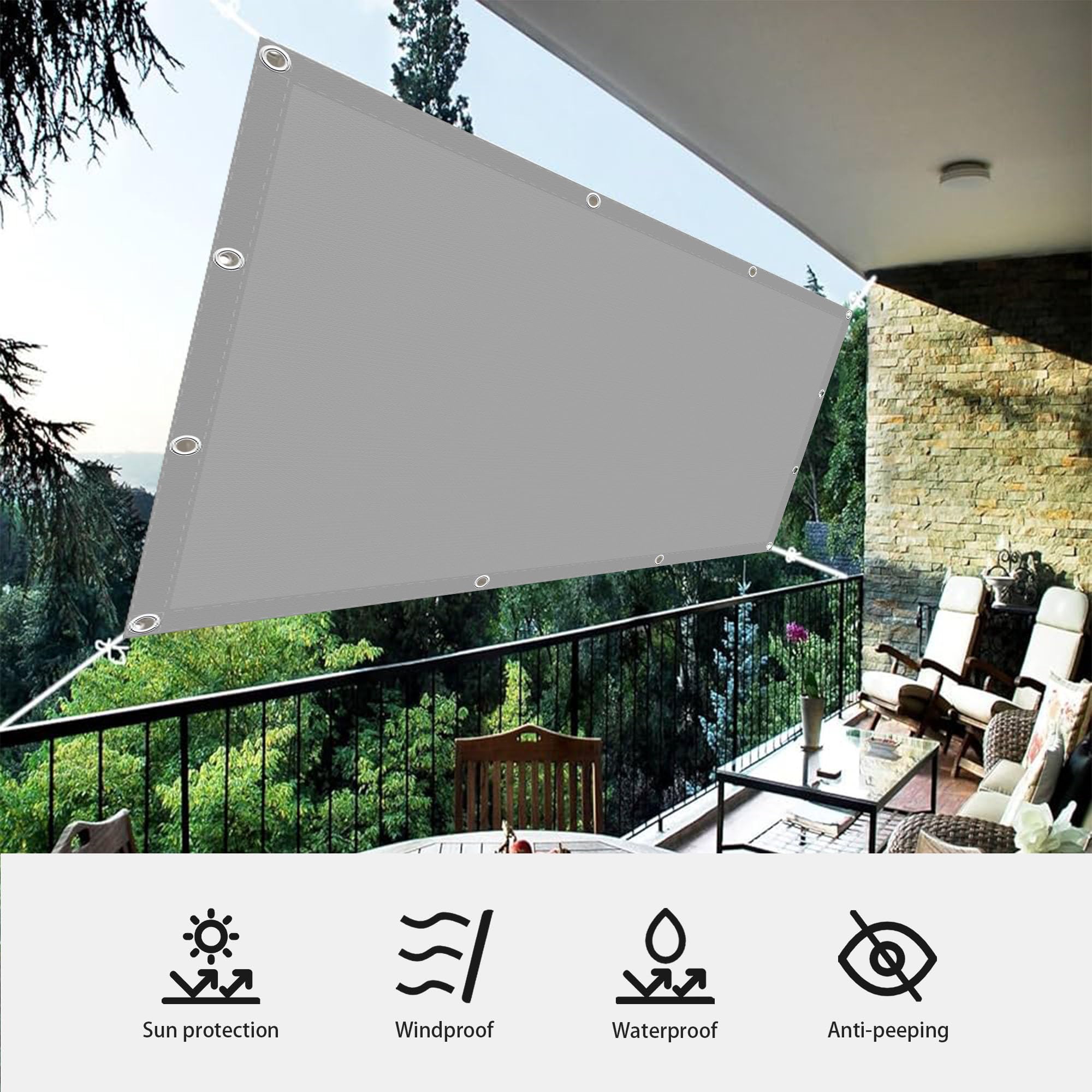 Toile d'ombrage Rectangulaire 100 x 500 cm Imperméableanti Voile d'ombrage Imperméable Carré Contre Le Vent pour Patio Jardin Terrasse Extérieur, Sable, Gris Clair