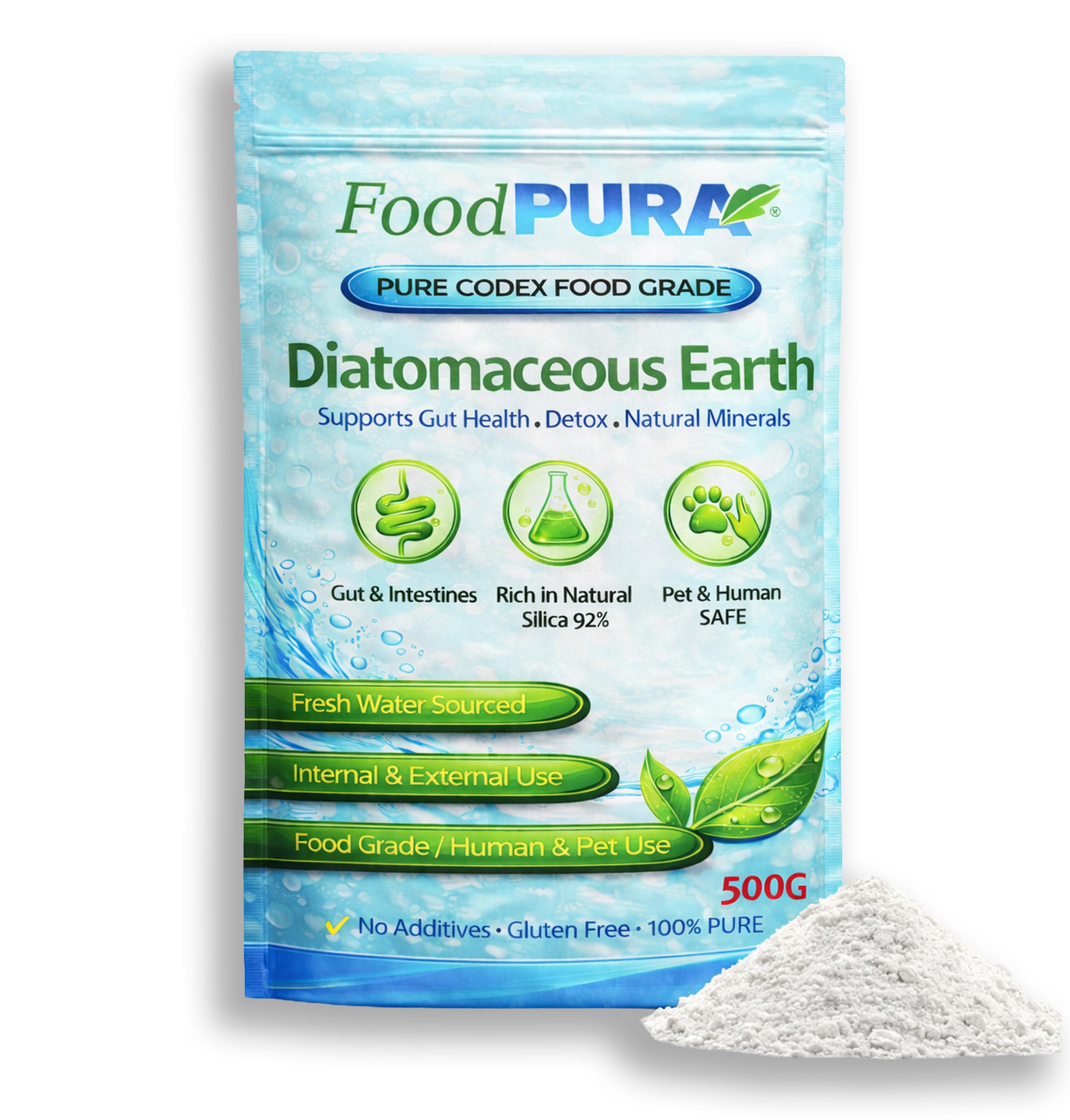 500G Pouch Human Codex Food Grade Diatomaceous Earth - Fresh Water Sourced for Health, Pests and Pets, DE Rich in 94% Good Natural Silica …
