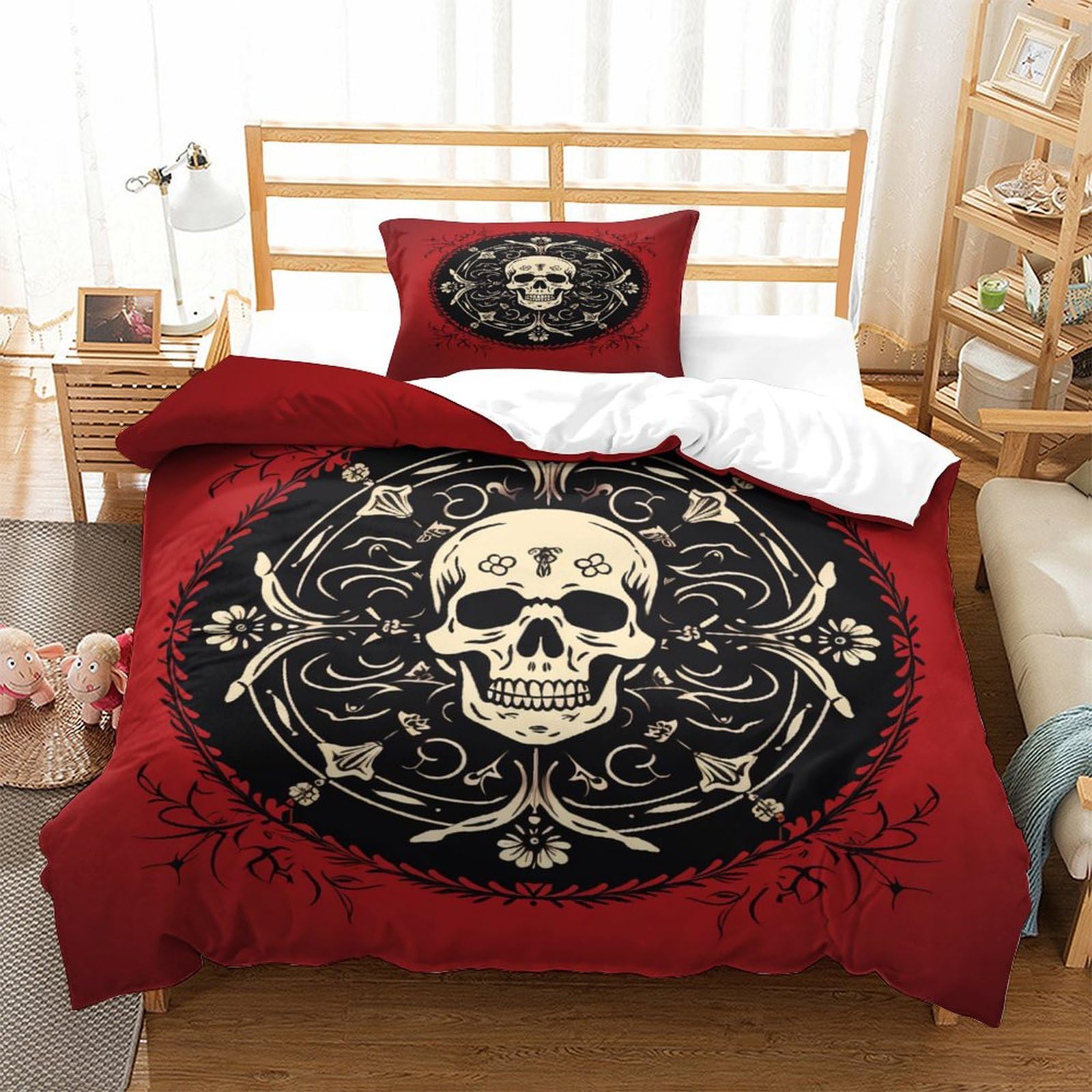 P1S9U7W5Y 3D Printed Gothic Skull Duvet Cover Set 3pcs Microfiber Skull Bedding Set Single