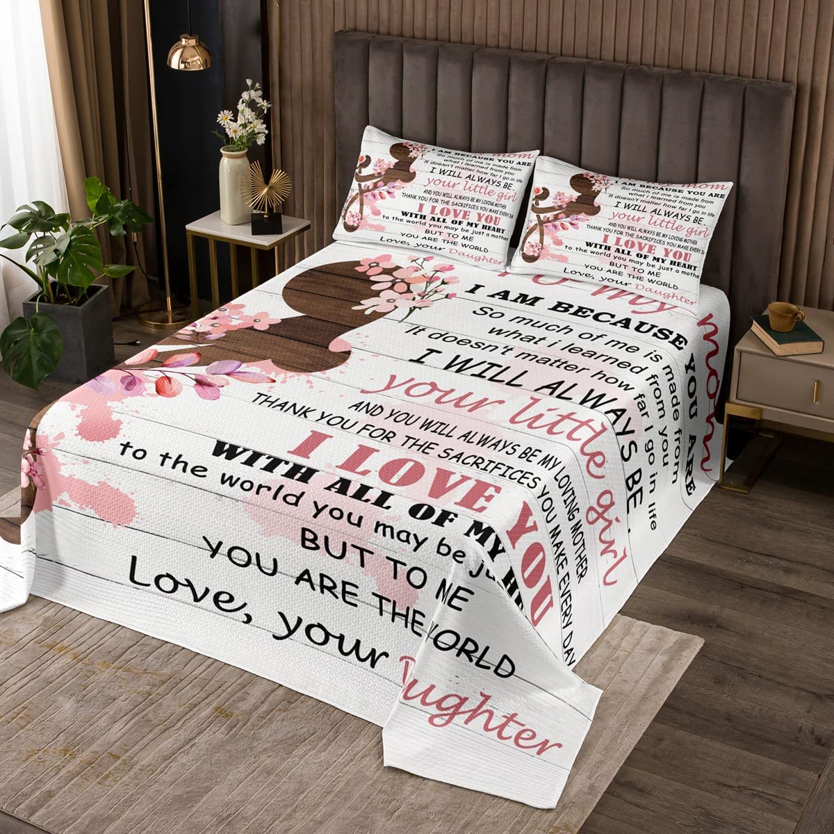 Juego de colcha para el día de la madre, regalos de hija, colcha acolchada para mujer, ultra suave, para mamá, con estampado floral, decoración de habitación, tamaño doble