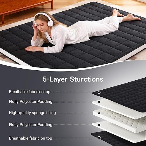 Miniatura 4 de Welnow Colchón de futón japonés, tamaño individual, tapete grueso de tatami, portátil y plegable, colchón enrollable con bolsa de almacenamiento,