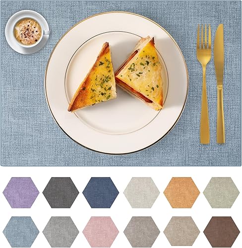 Juego de 6 manteles individuales de piel sintética lavables para mesa de cocina, resistentes al calor, impermeables, fáciles de limpiar,