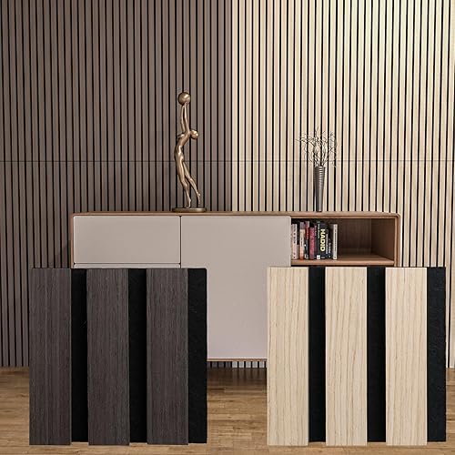 Miniatura 2 de Elvone 2 paneles de pared de madera de muestra, paneles de pared de listones de absorción de sonido 4D, acabado de madera, a prueba de sonido para