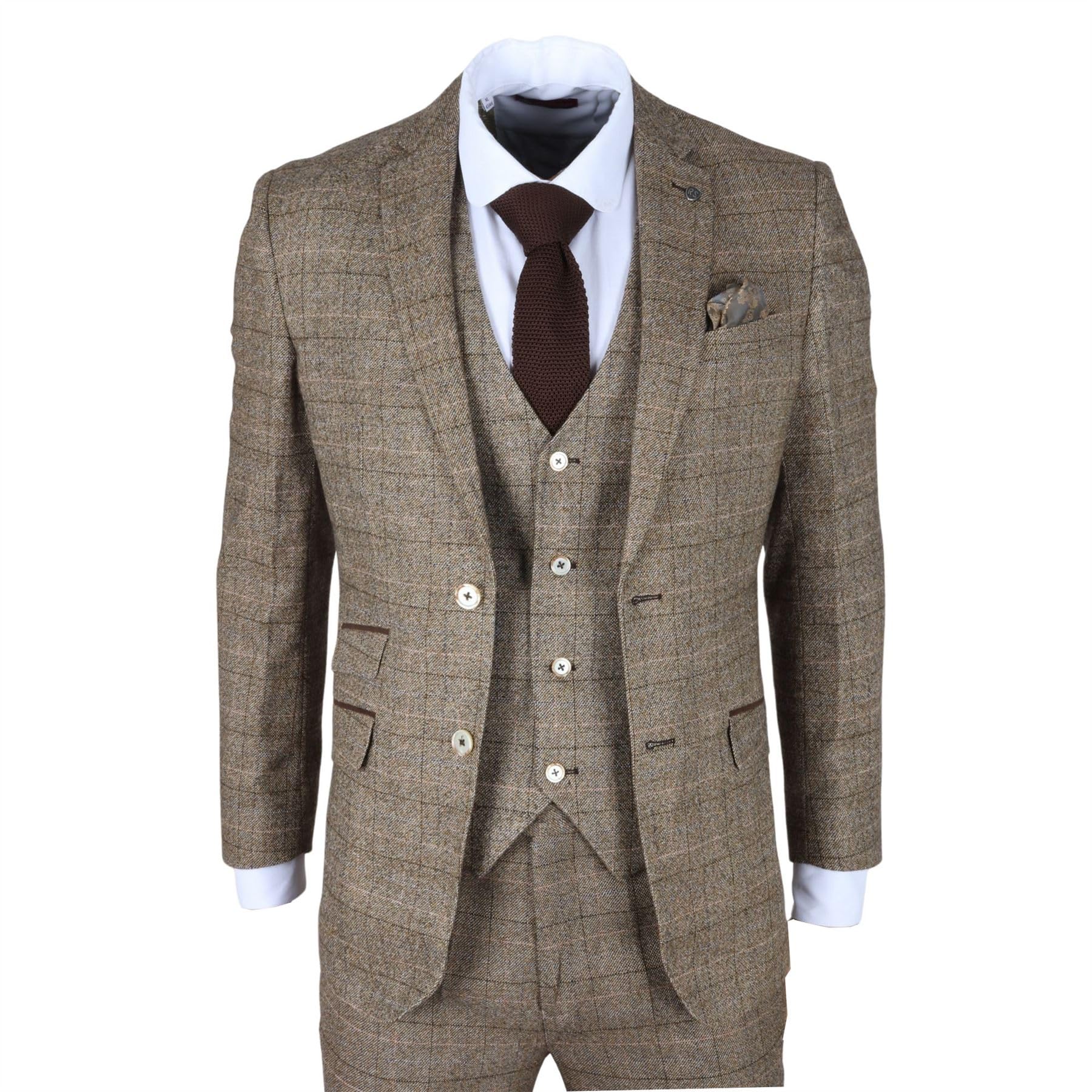 Abito da uomo 3 pezzi marrone a quadri slim fit abito formale