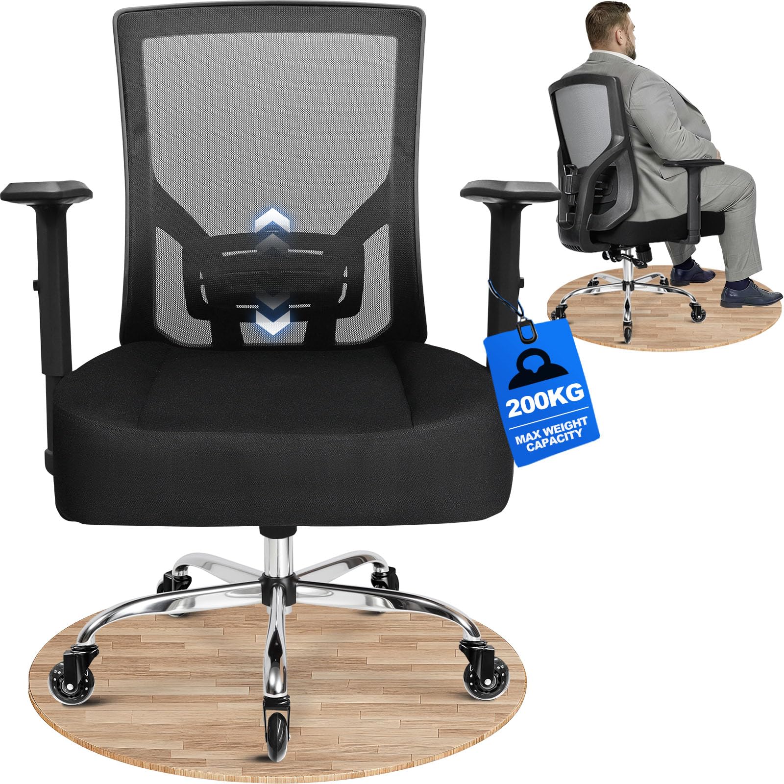 Chaise de Bureau XL Siège Ergonomique Roulettes Caoutchouc MELOKEA 200KG